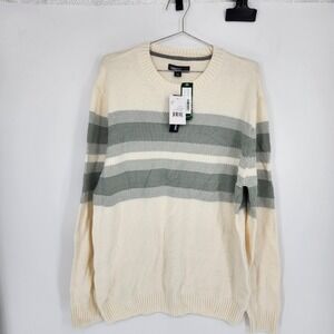 Commerce Mens Heathered Chest Stripe Crewneck Sweater Off-White XL SIEF5S6807